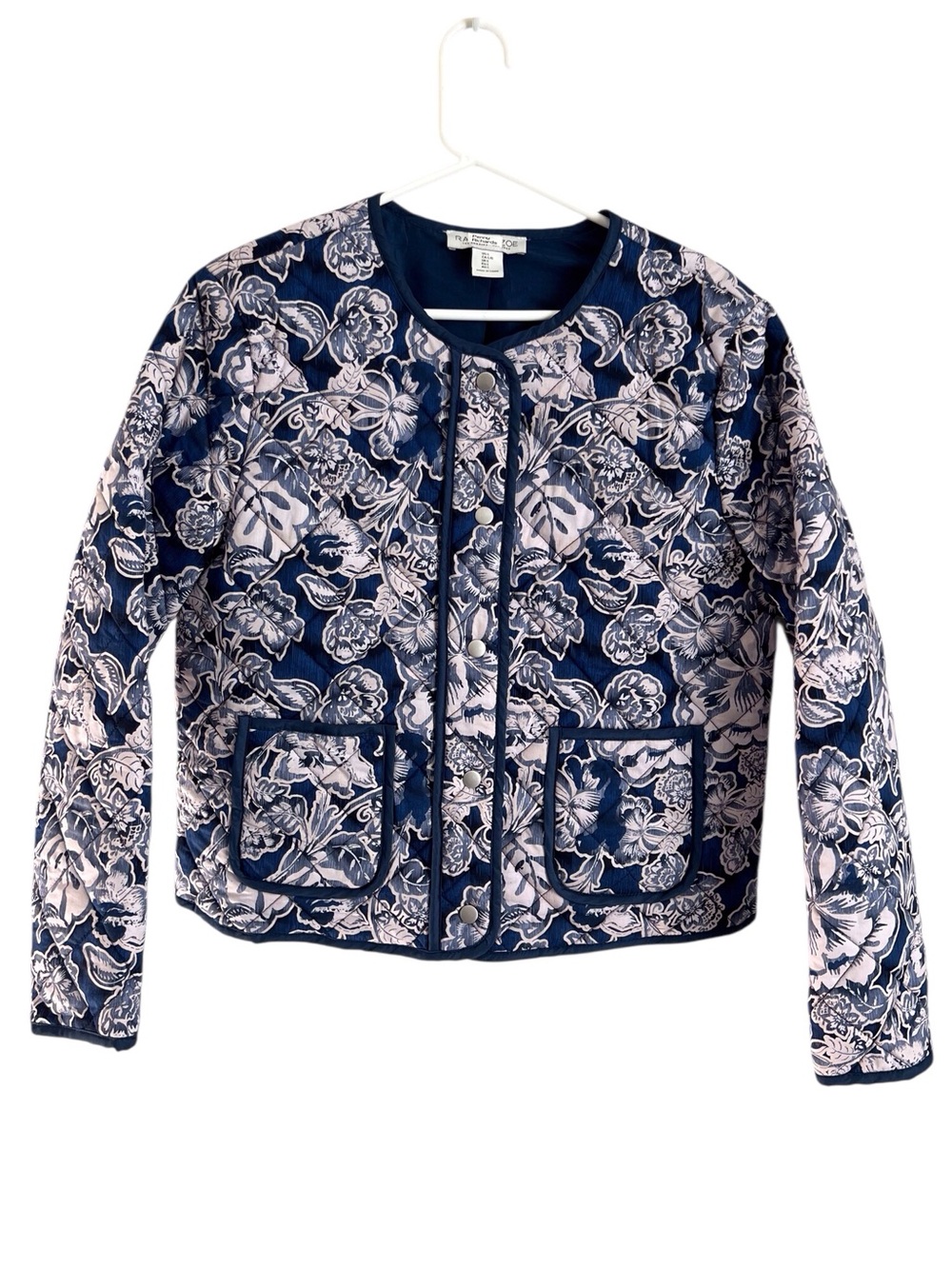 Rachel Zoe Floral Quilted Jacket Blue White Preppy Prairie Cottagecore Large